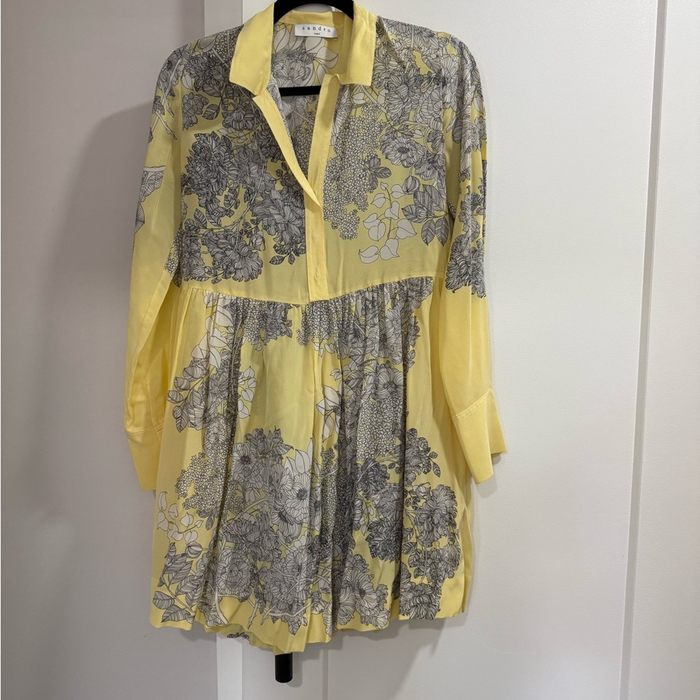 Sandro Yellow and Gray Patterned Dress
